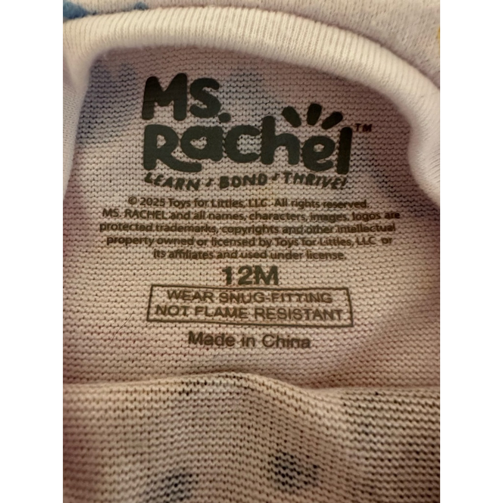 Ms. Rachel 12M Toddler Pajama Set 2-Piece I Love Ms Rachel Shirt & Print Pants - Picture 3 of 3